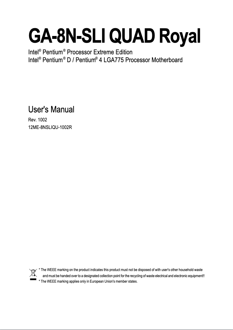 Page 1 of the manual User Manual Gigabyte GA-8N-SLI Quad Royal