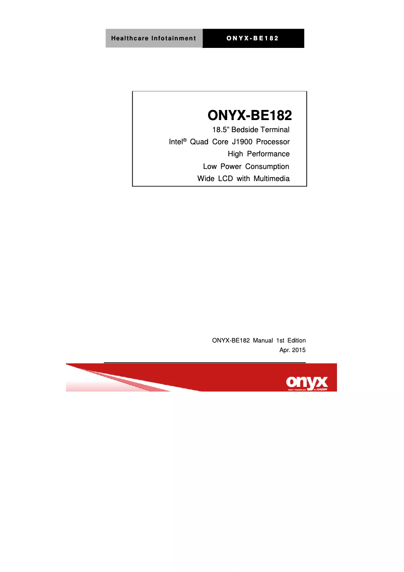 Page 1 of the manual User Manual Onyx BE182