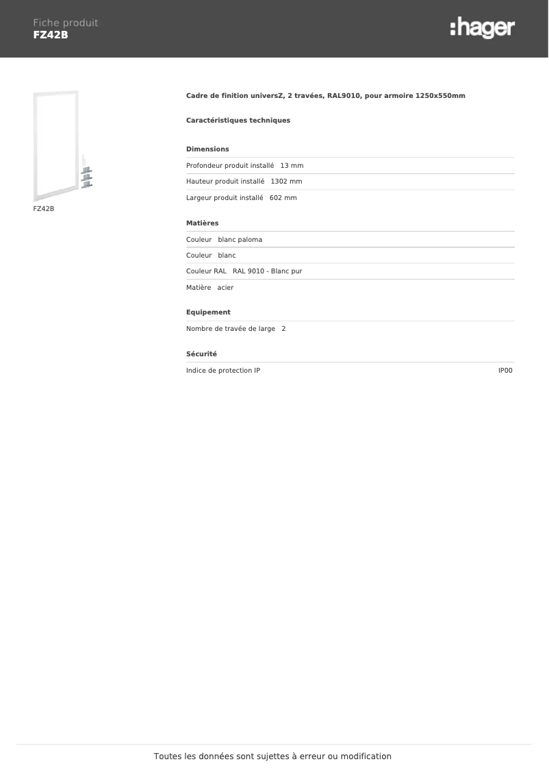 Page 1 of the manual User Manual Hager FZ42B