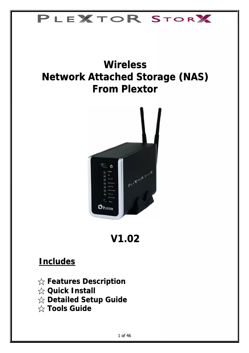 First page image of the manual for PX-WNAS1000L