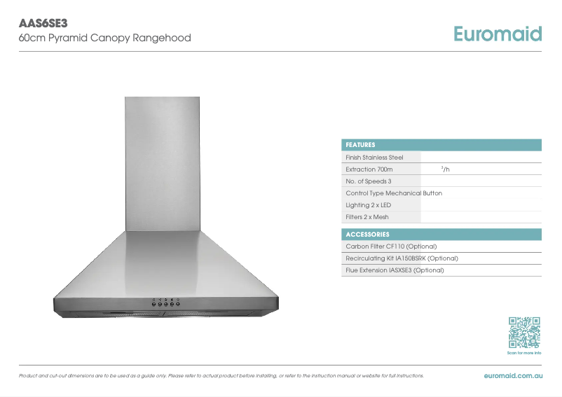 Page 1 of the manual Technical Sheet Euromaid AAS6SE3