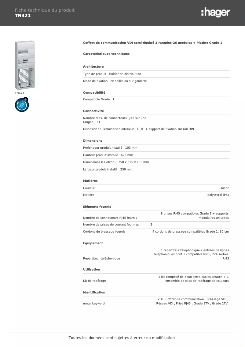 First page image of the manual for TN421