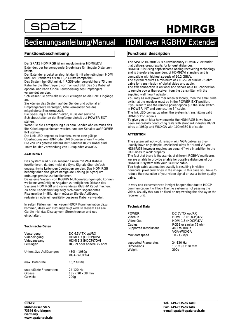 First page image of the manual for HDMIRGB