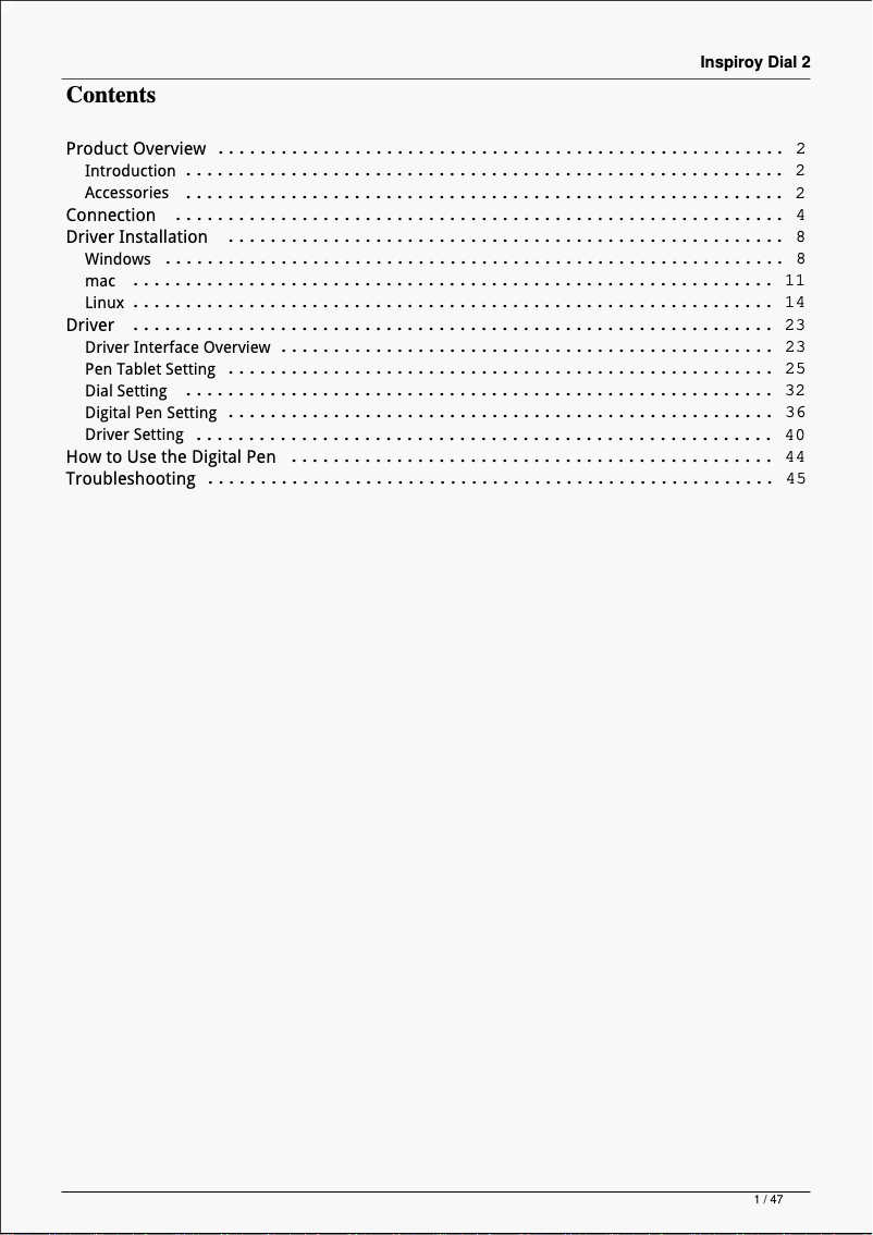 Page 1 of the manual User Manual Huion Inspiroy Dial 2