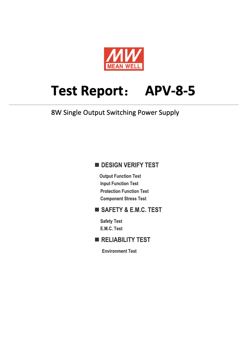 Page 1 of the manual Technical Sheet Mean Well APV-8-5
