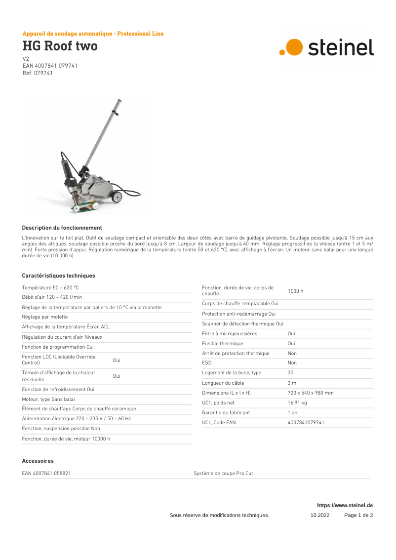Page 1 of the manual Technical Sheet Steinel HG Roof Two