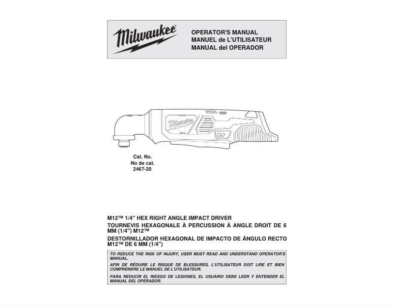 Page 1 of the manual User Manual Milwaukee M12 2467-21