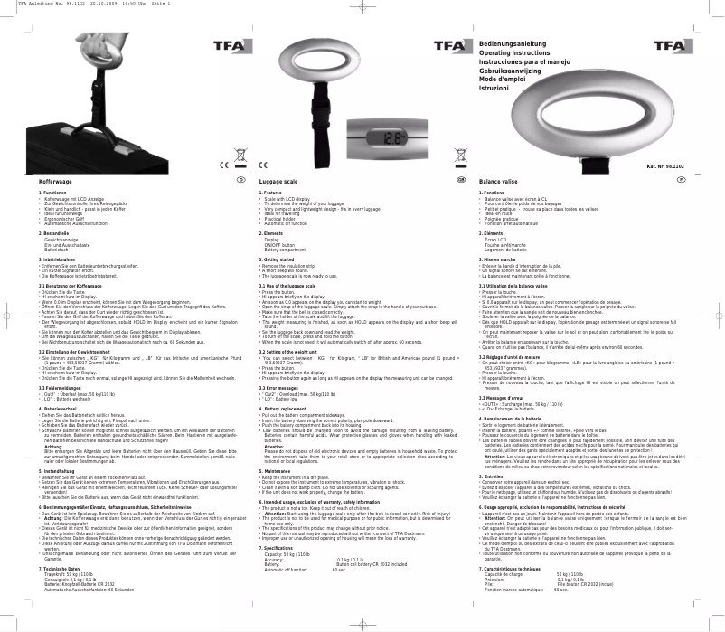 Page 1 de la notice Manuel utilisateur TFA 98.1102