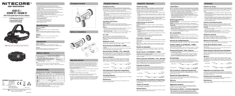 Page 1 of the manual User Manual Nitecore HC60 V2
