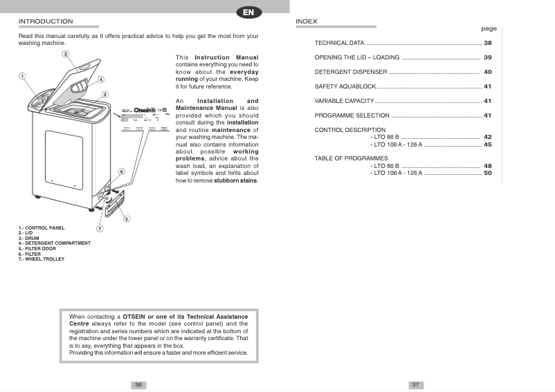 First page image of the manual for LTO 106 ASY