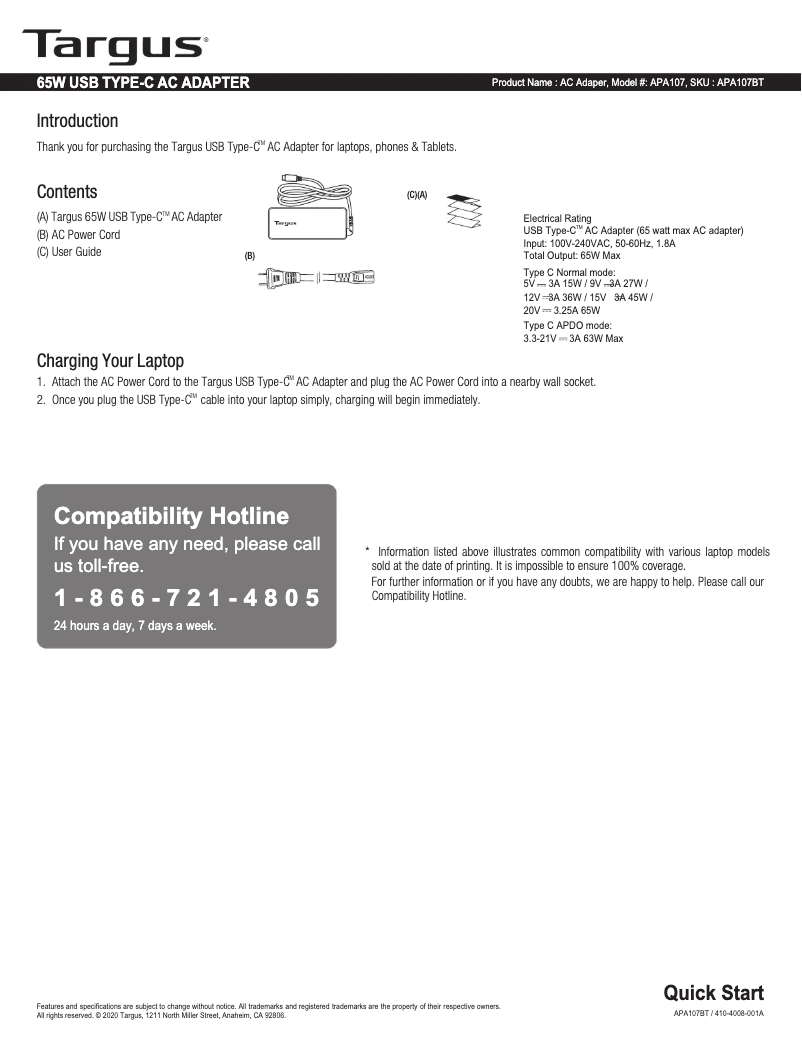 Page 1 of the manual User Manual Targus APA107BT