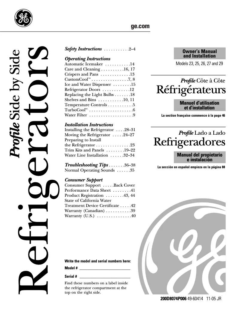 Page 1 of the manual Installation Guide GE Profile PSS23MGSBB