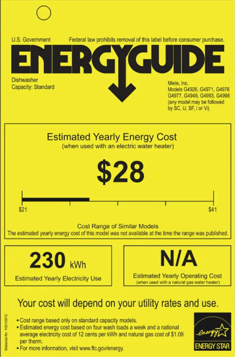 Page 1 of the manual Energy Label Miele G 4948 SCU CLST