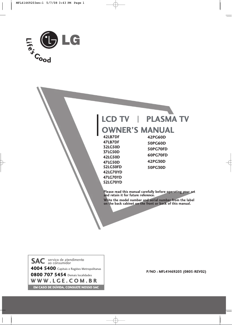 First page image of the manual for 42LG70YD