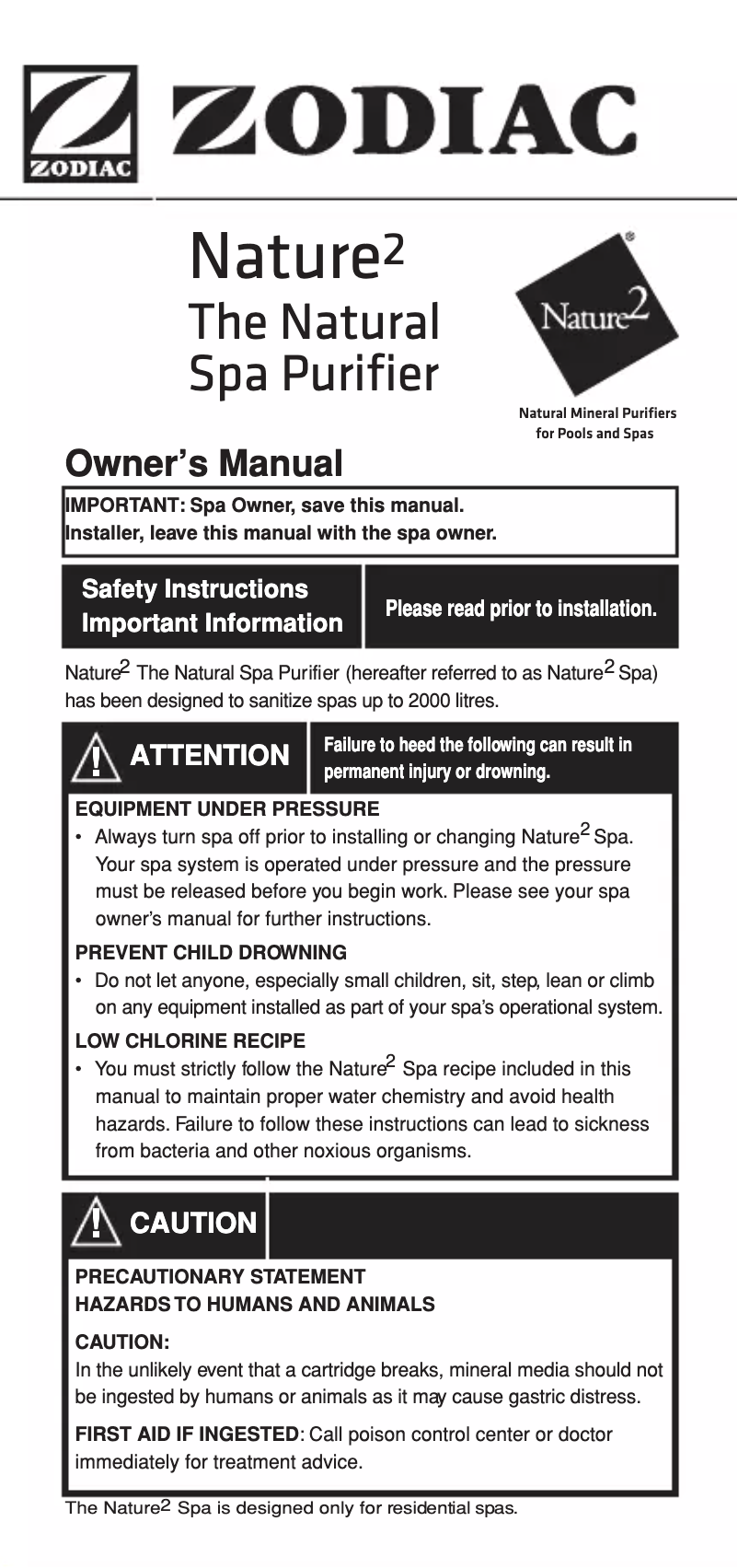 Page 1 of the manual User Manual Zodiac Nature2