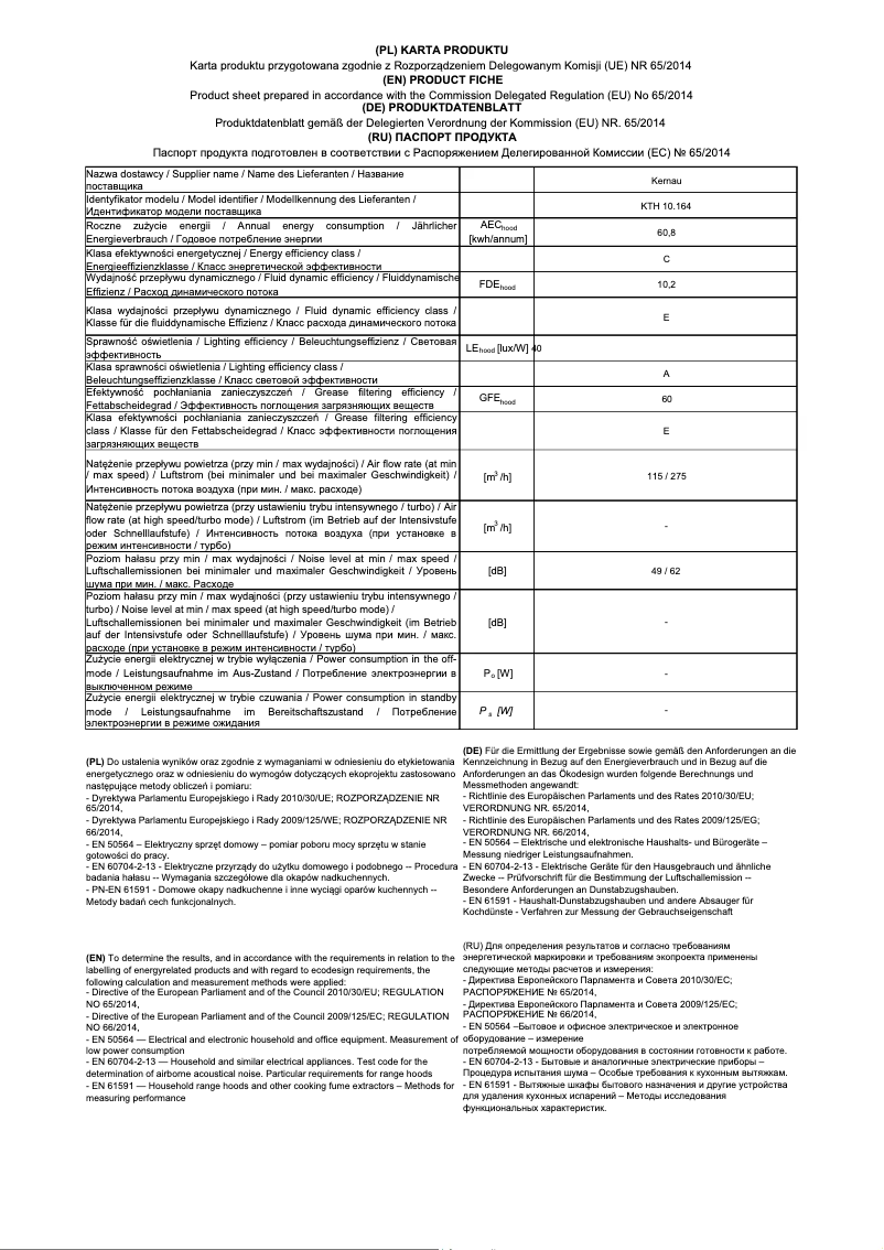 Page 1 of the manual Technical Sheet Kernau KTH 10.261.1 B