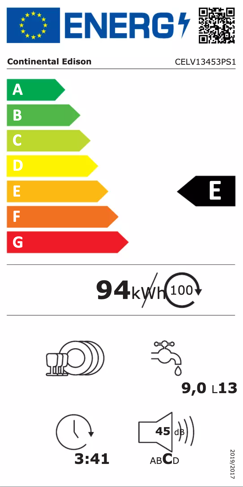 Page 1 of the manual Energy Label Continental Edison CELV13453PW1