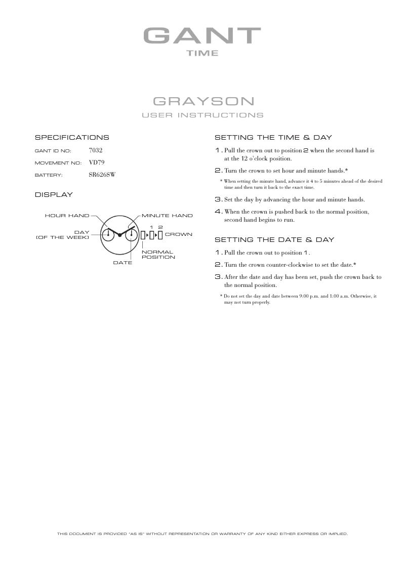 Page 1 of the manual User Manual Gant Grayson 7032