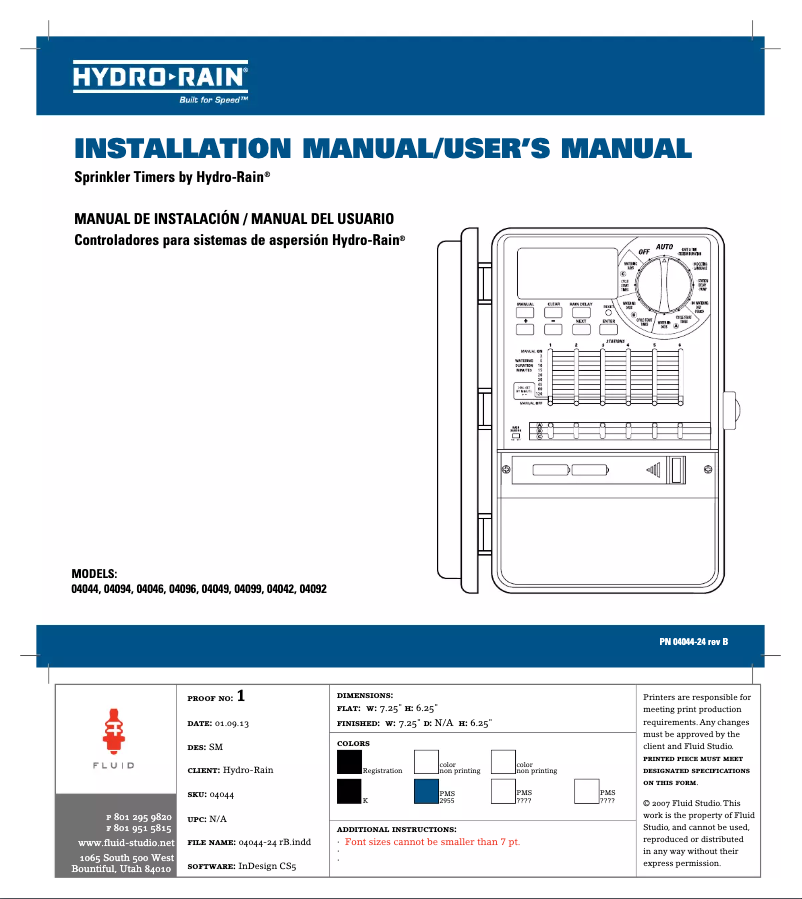 Page 1 of the manual User Manual Hydro-Rain 04046