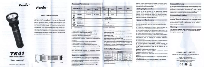 Page 1 of the manual User Manual Fenix TK41