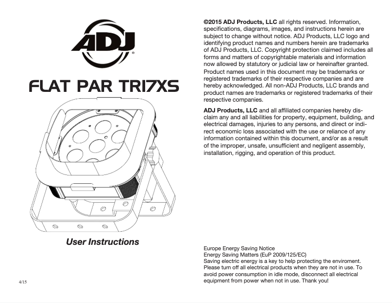 First page image of the manual for Flat Par TRI7XS