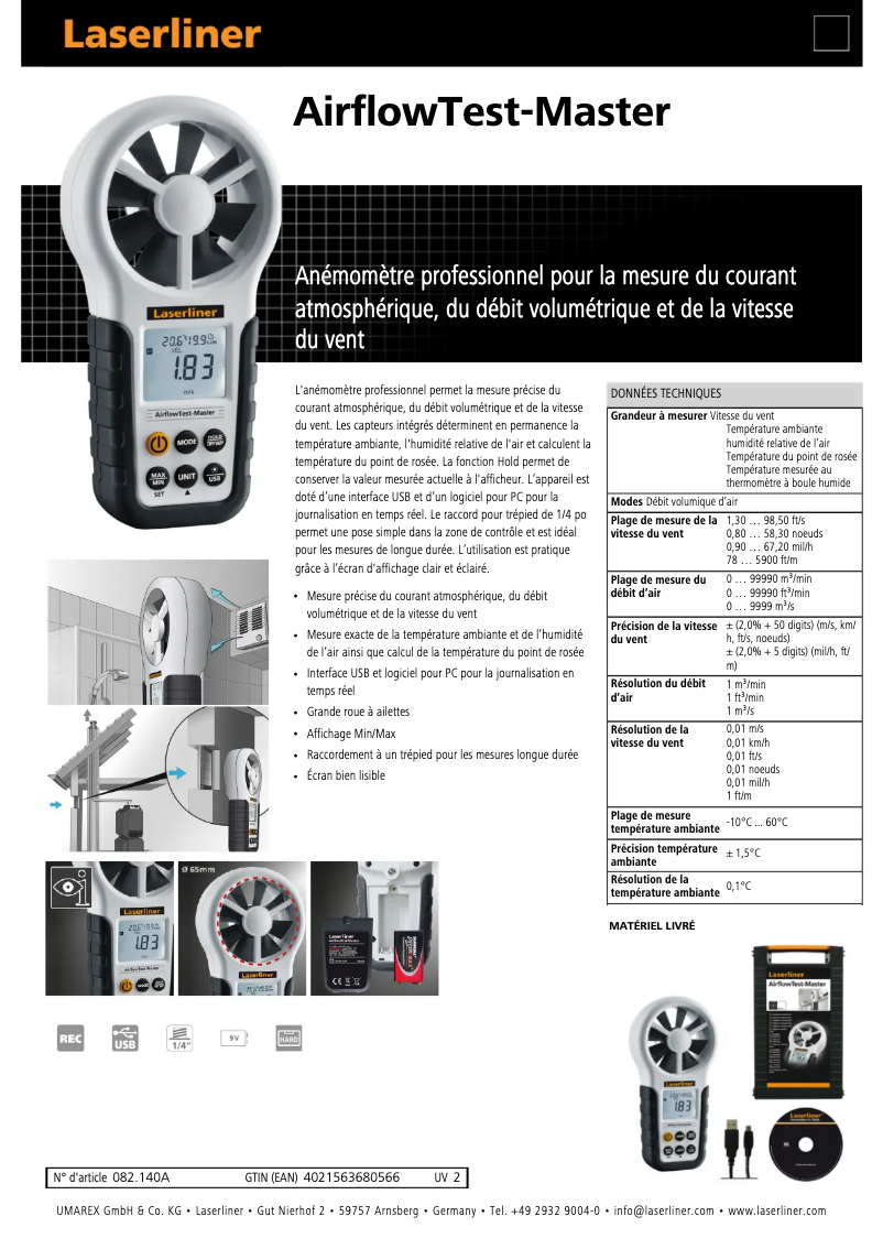 Page 1 of the manual Technical Sheet Laserliner AirflowTest-Master