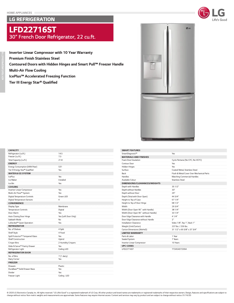 Page 1 of the manual Technical Sheet LG LFD22716ST