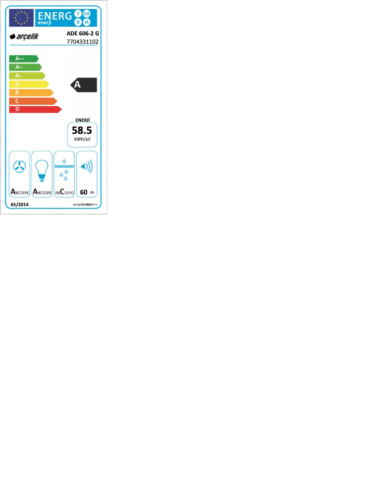 Page 1 of the manual Energy Label Arçelik ADE 606-2 G