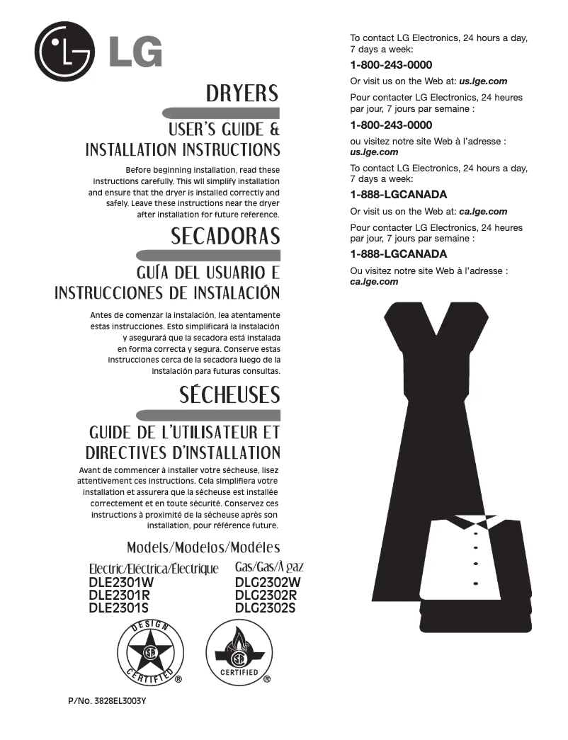 First page image of the manual for DLE2301W