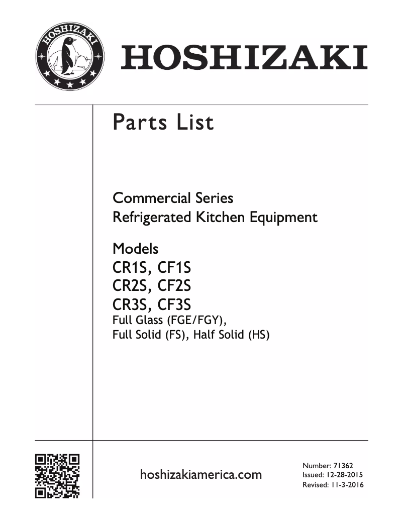 Page 1 of the manual User Manual Hoshizaki Commercial CR1S-FGE