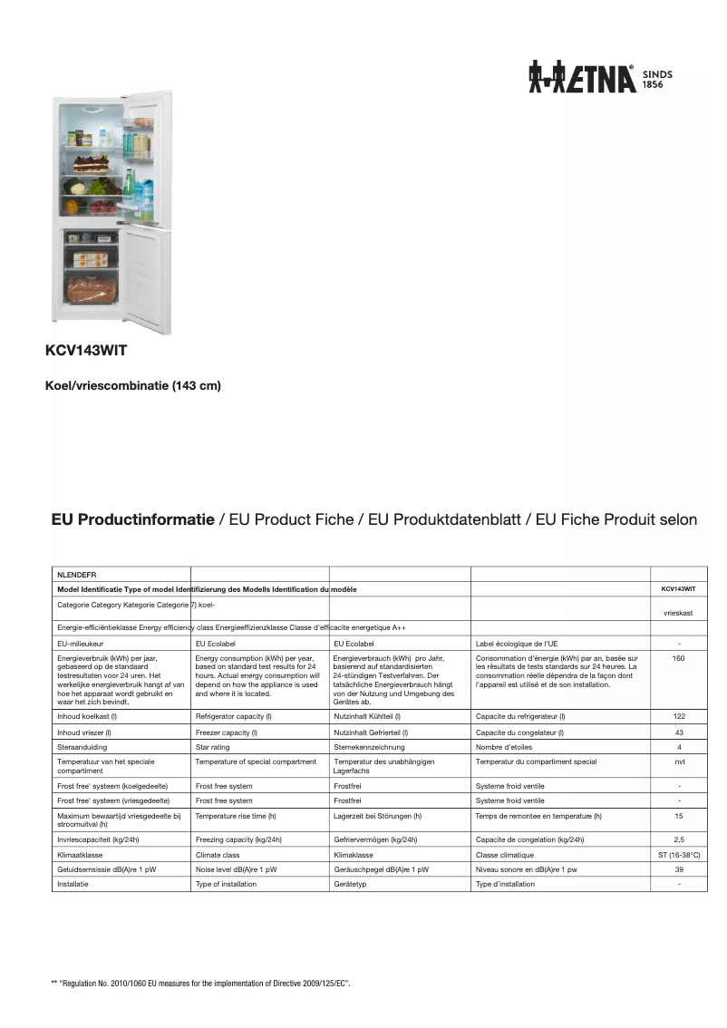 First page image of the manual for KCV143WIT