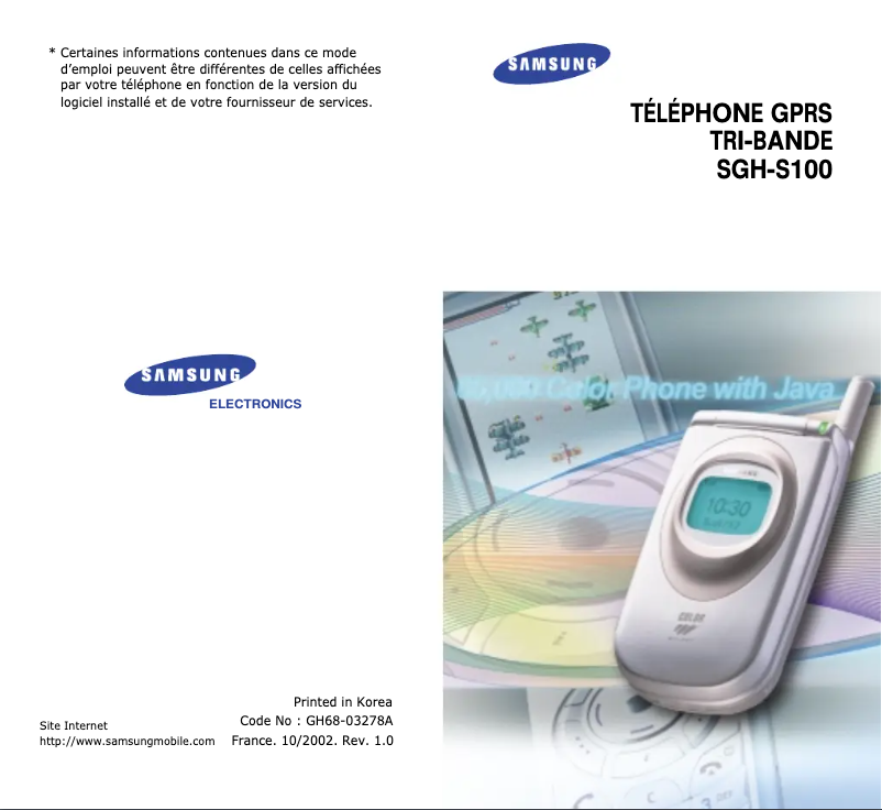 First page image of the manual for SGH-S100SA