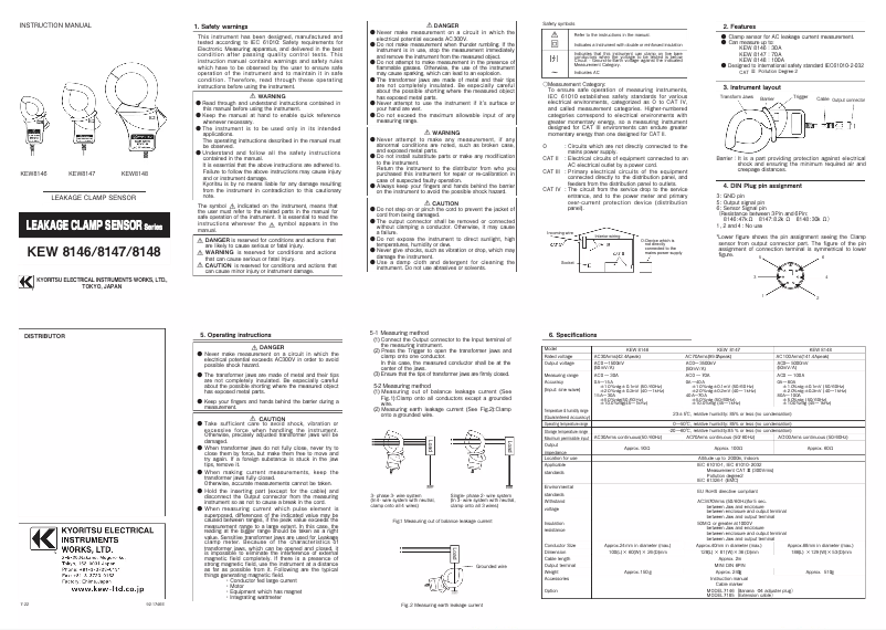First page image of the manual for KEW 8148