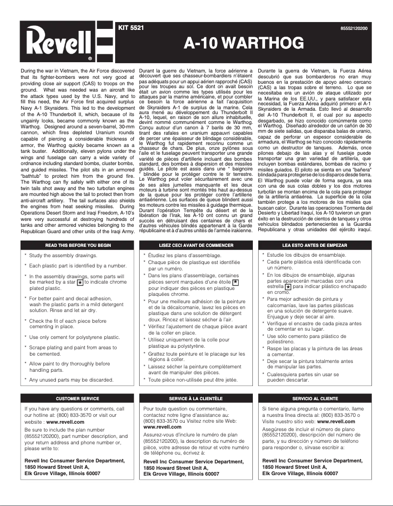 Page 1 of the manual User Manual Revell A-10 Warthog