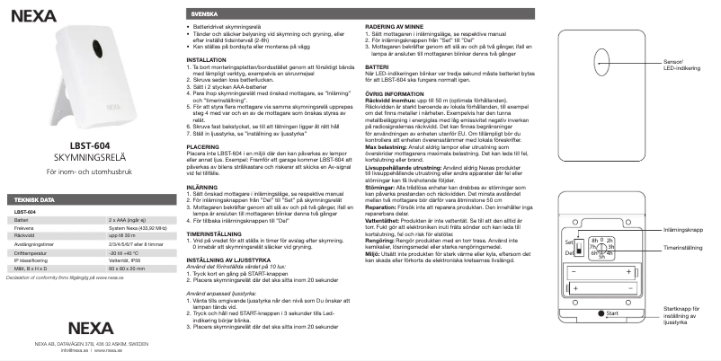 Page 1 of the manual User Manual Nexa LBST-604