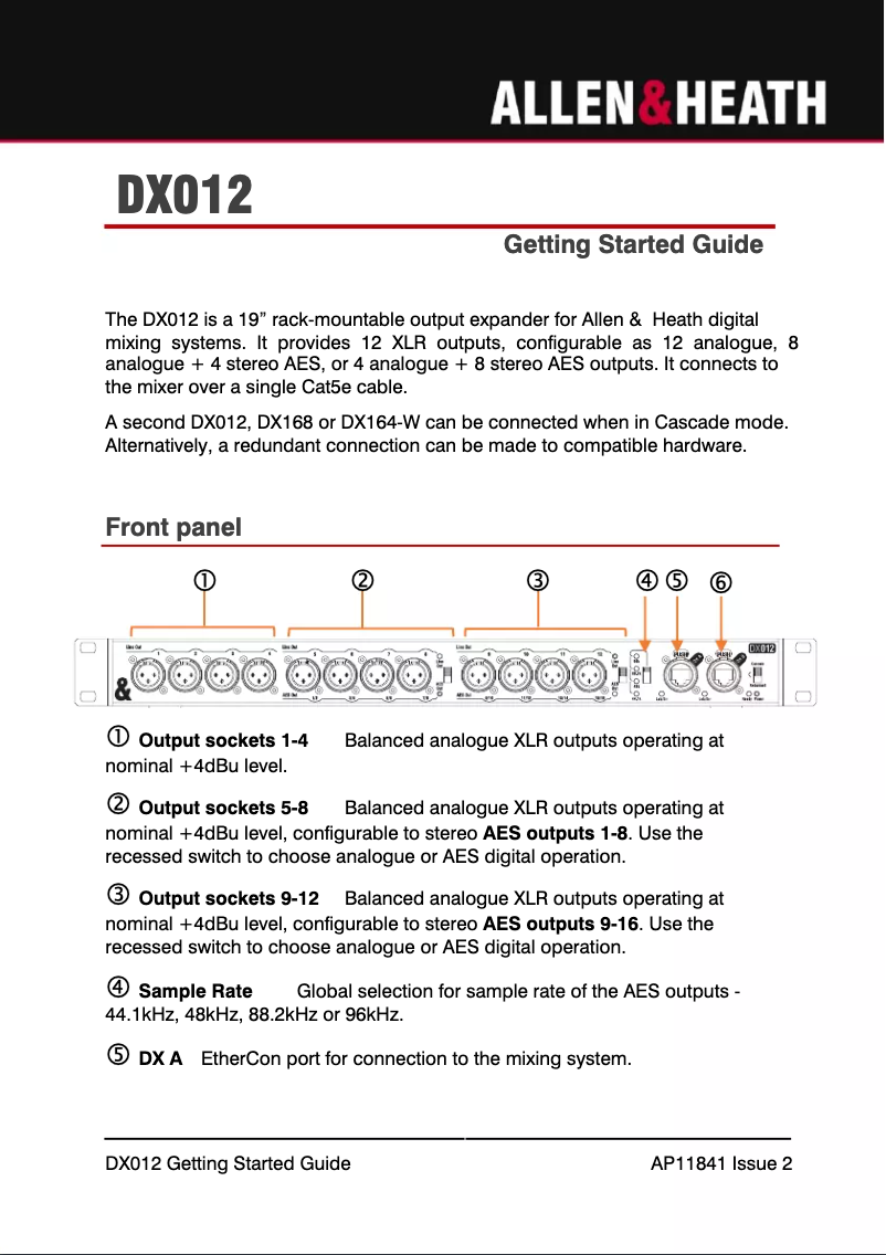 Page 1 de la notice Manuel utilisateur Allen & Heath DX012