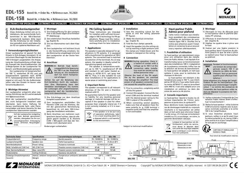 First page image of the manual for EDL-155