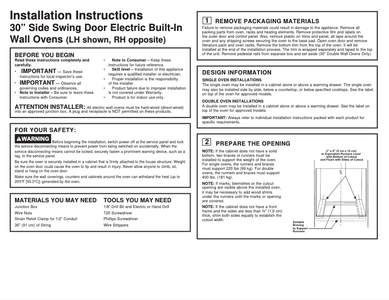 Page 1 of the manual Installation Guide GE Profile PTS700LSNSS