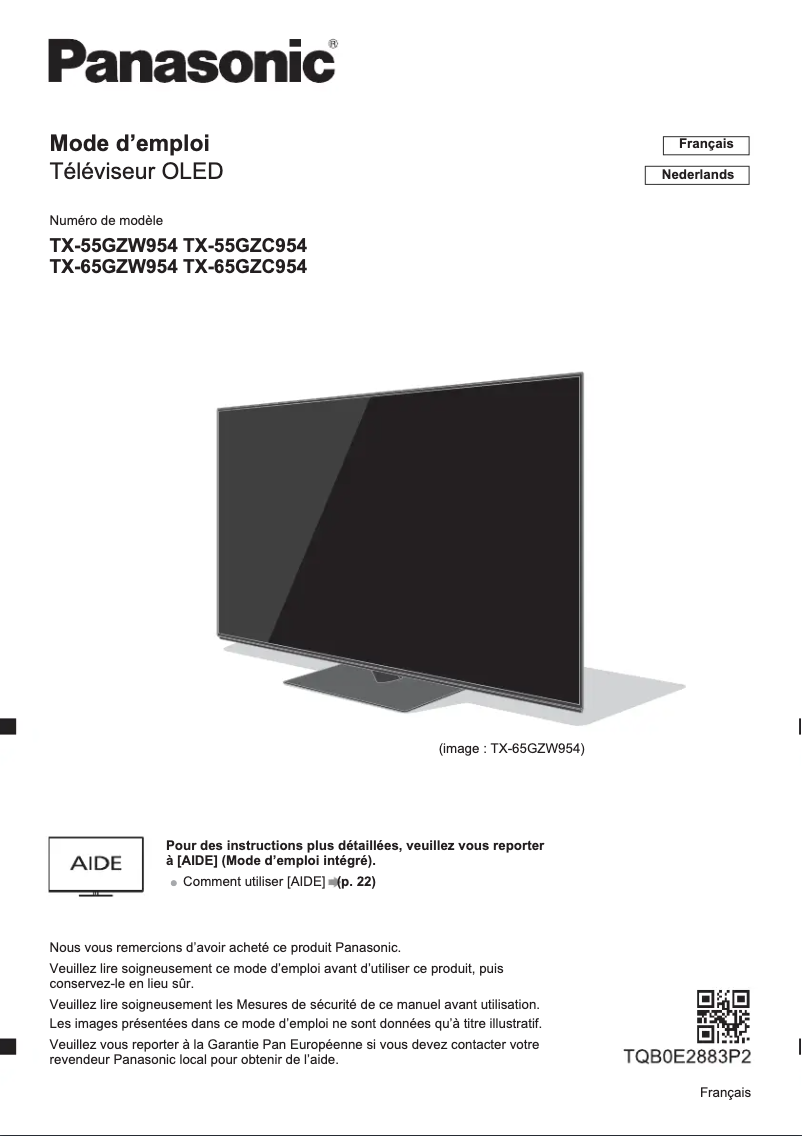 First page image of the manual for TX-55GZW954