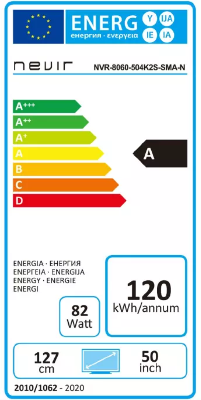 Page 1 of the manual Energy Label Nevir NVR-8060-434K2S-SMA-N