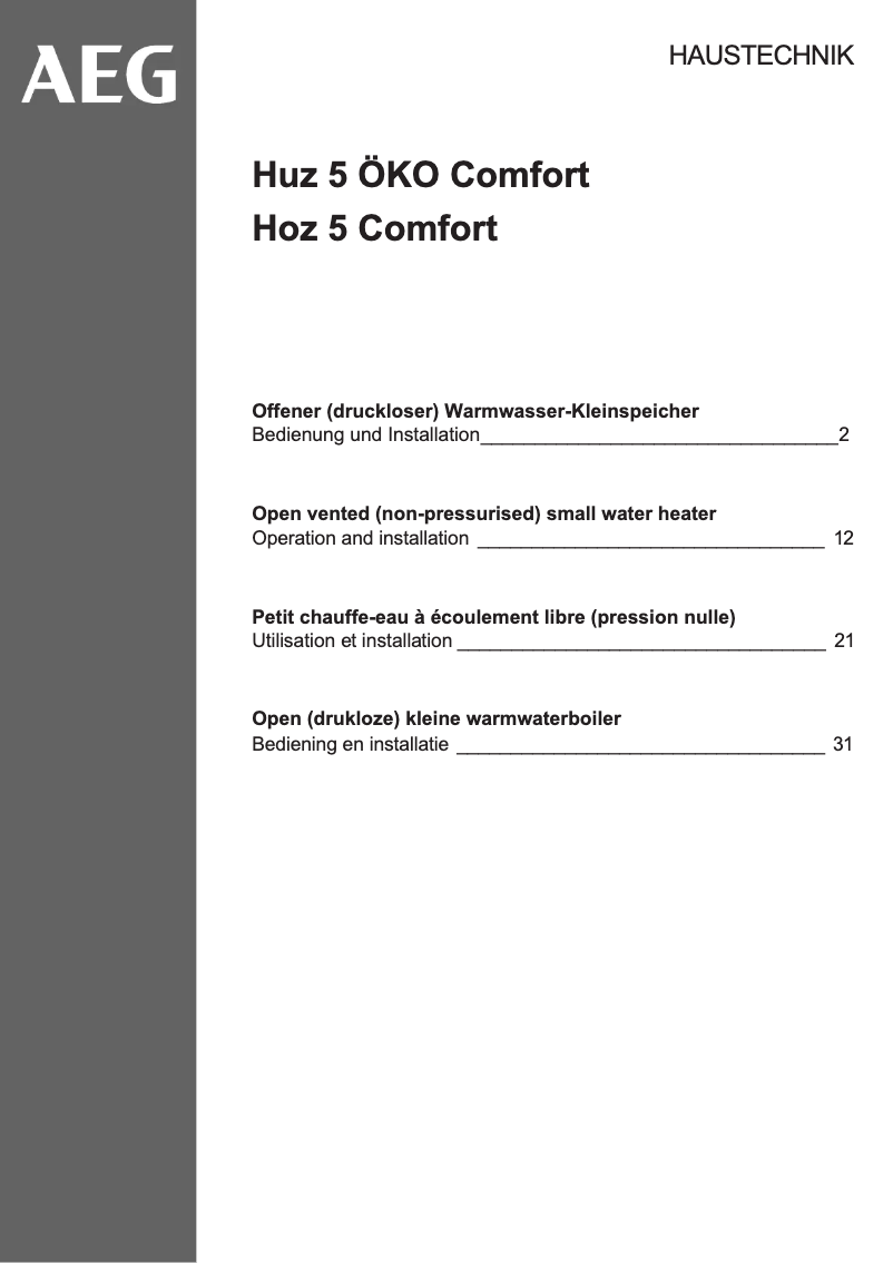 Page 1 of the manual User Manual AEG HUZ 5 OKO COMFORT