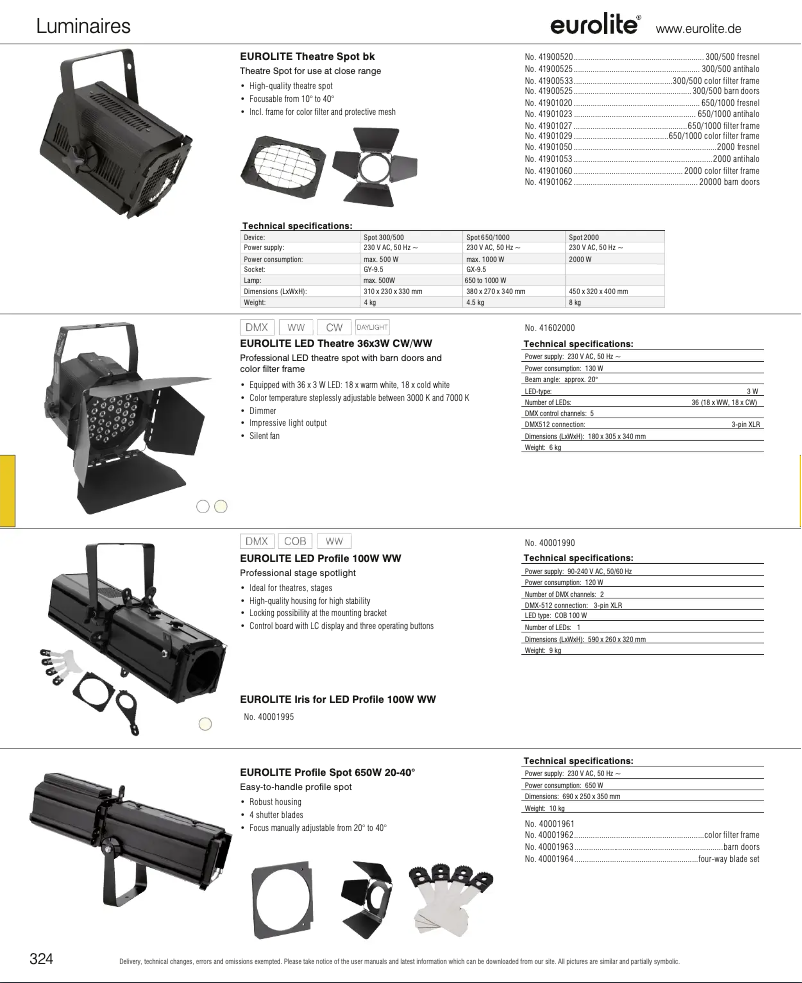 Page 1 de la notice Catalogue Eurolite LED Theatre 36x3W CW/WW