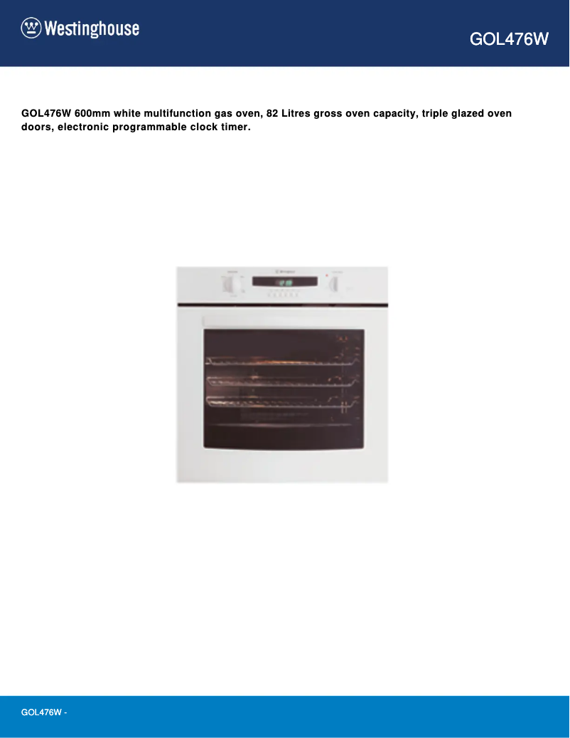 First page image of the manual for GOL476W