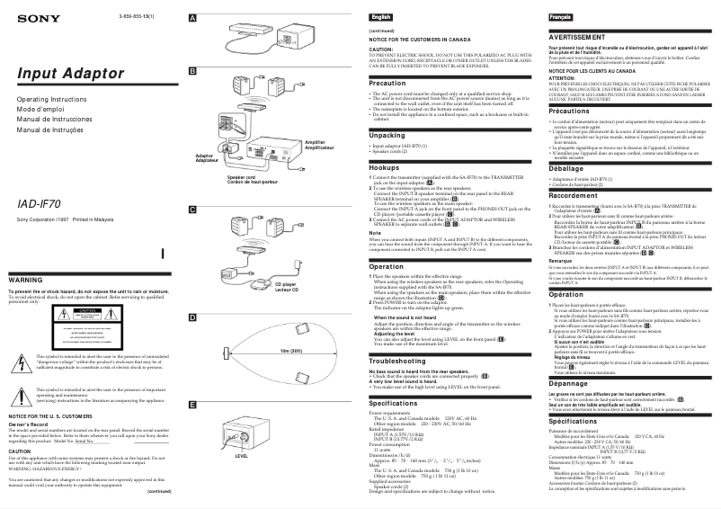 Page 1 of the manual User Manual Sony IAD-IF70