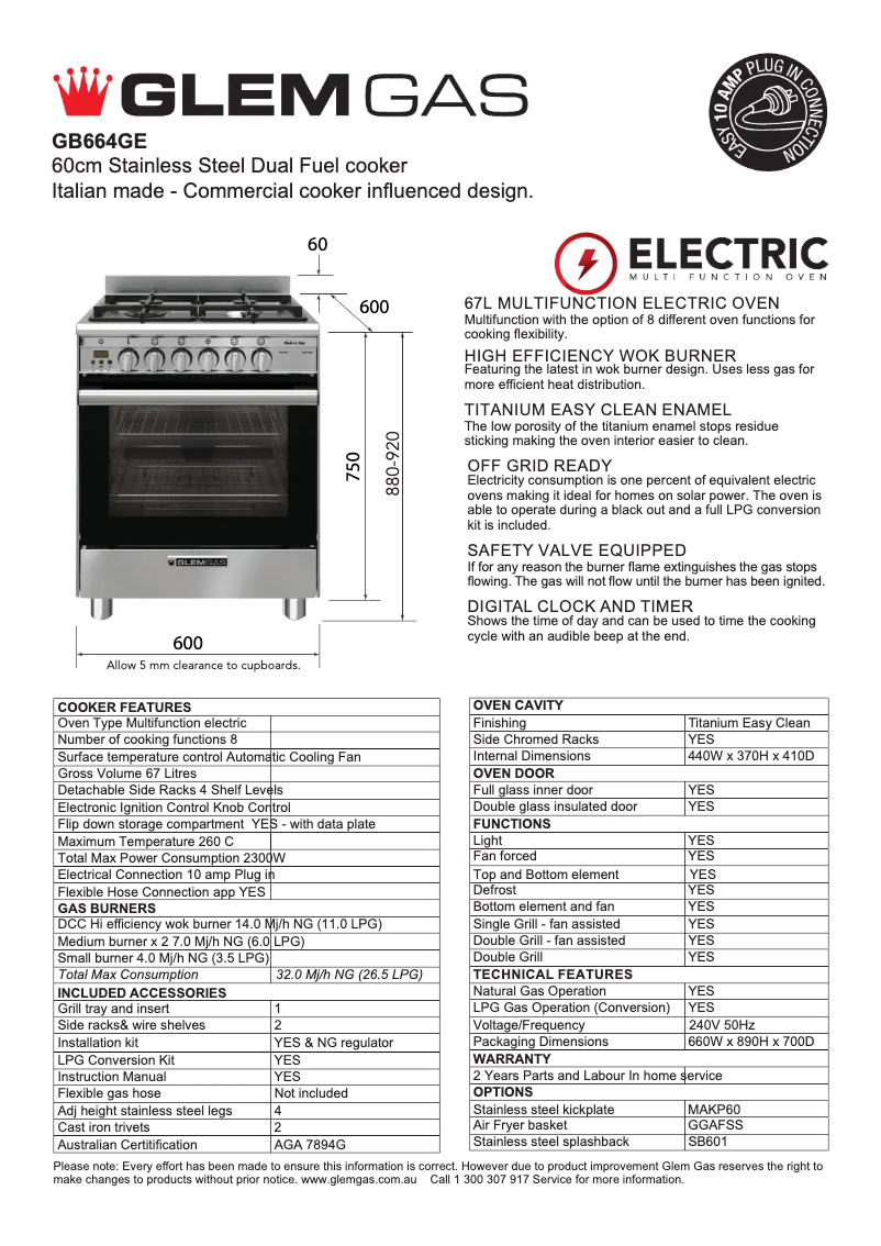 Page 1 of the manual Technical Sheet Glem Gas GB664GE