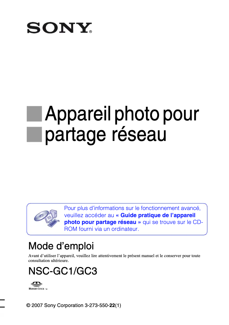Page 1 of the manual User Manual Sony NSC-GC1