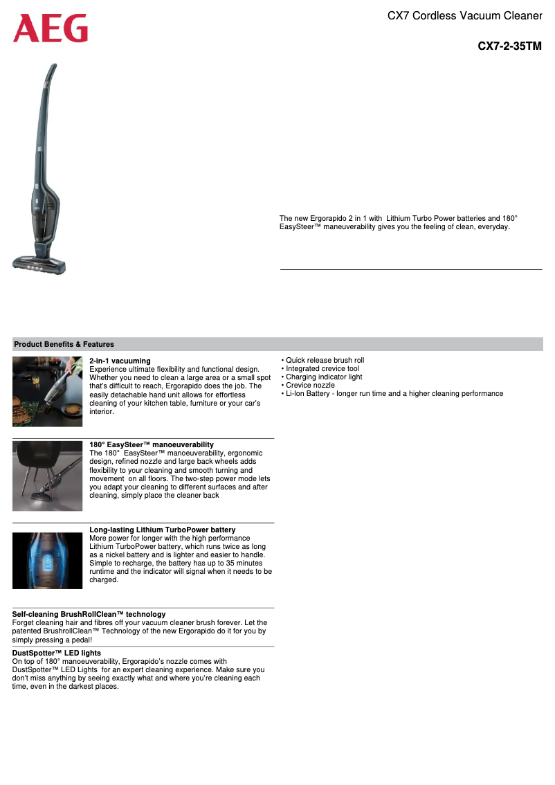 Page 1 of the manual Technical Sheet AEG X Convenience HX6-35TM