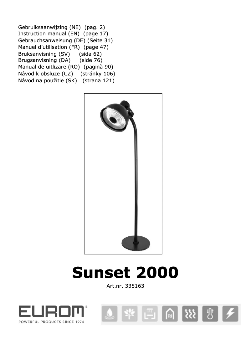 First page image of the manual for Sunset 2000
