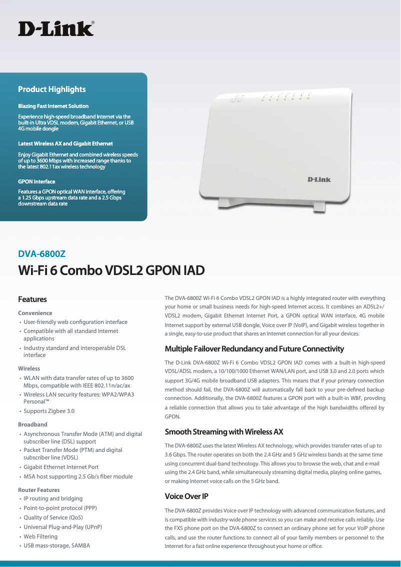 First page image of the manual for DVA-6800Z