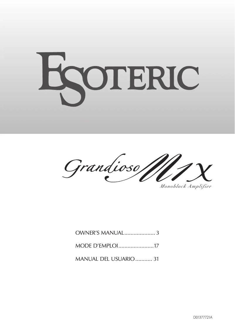Page 1 of the manual User Manual Esoteric Grandioso M1X